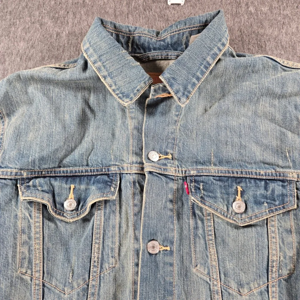 Vintage Y2K Levi's Denim Trucker Jacket Mens XXL Blue Button Up Distressed Faded - Picture 5 of 12